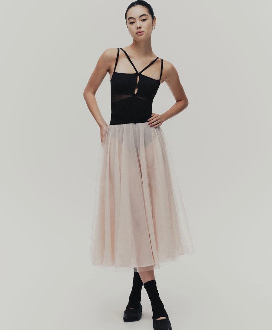 Typha Double-Layered Maxi Skirt with Cross-Over Waist