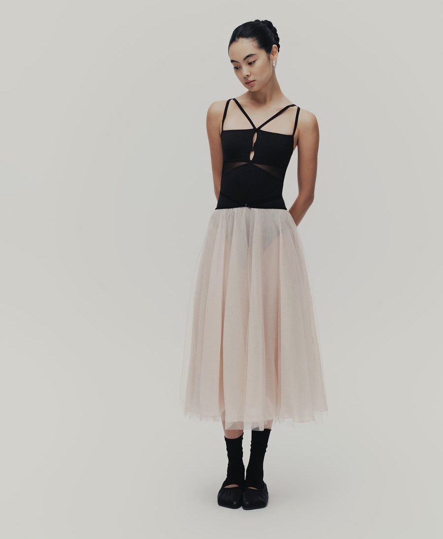 Typha Double-Layered Maxi Skirt with Cross-Over Waist