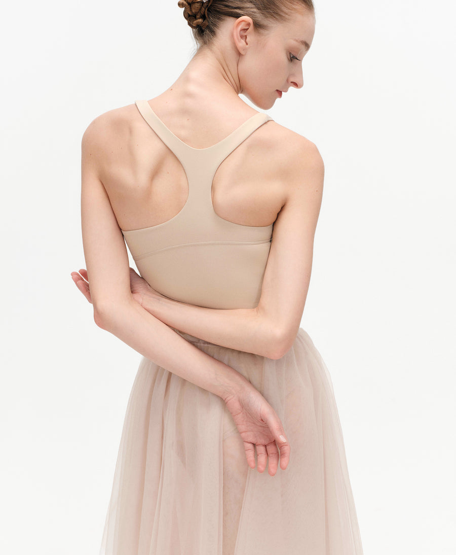 Typha Pinch Asymmetrical Racerback Nude Leotard