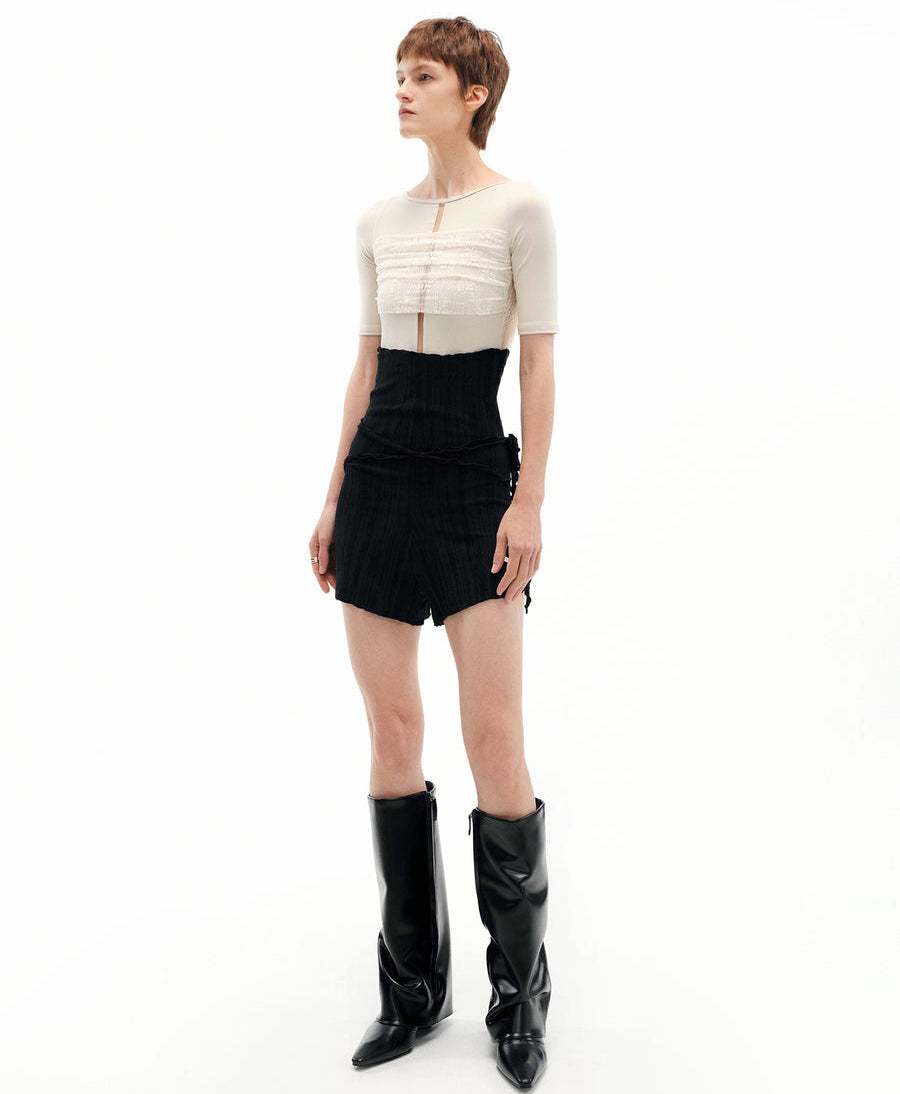 Typha Textured Stripe Fleece-Lined Shorts