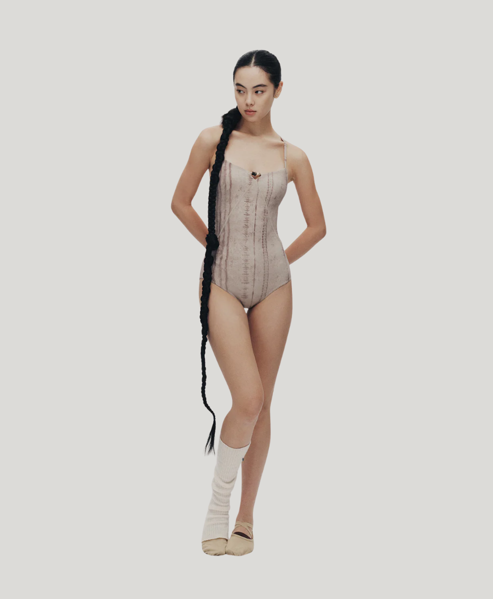 Typha Knit Striped Beaded Leotard