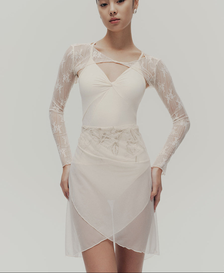 Typha Mesh with Lace Apricot-Coloured Tulle Skirt